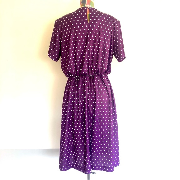 ☂️VINTAGE 80s Purple Polka Dot Dress - Picture 4 of 7